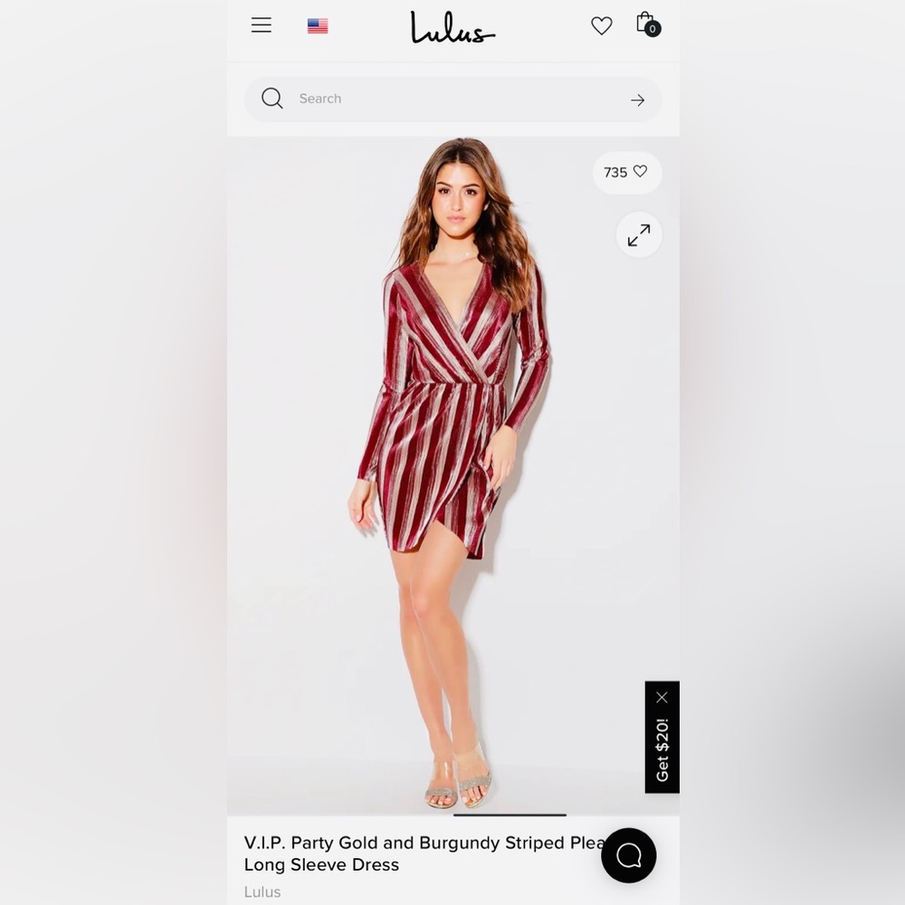 NWT Lulu’s V.I.P. Party Gold and Burgundy Striped Pleated Long Sleeve Dress sz M
